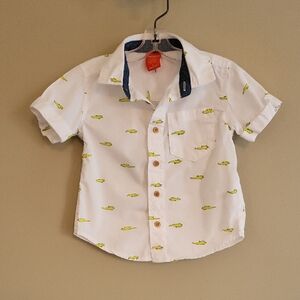 Joe Fresh white cotton button down shirt with alligator print